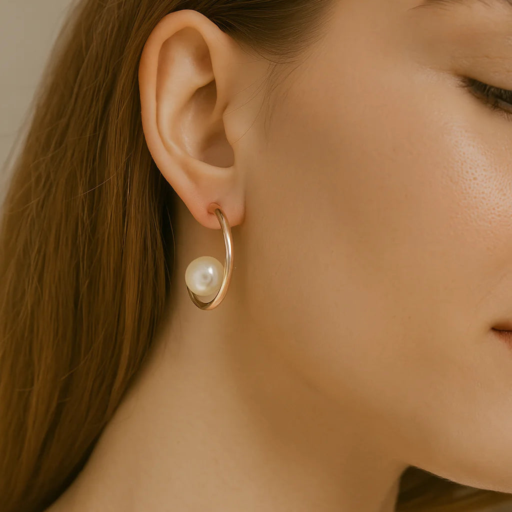 Crescent Pearl Rose Gold Hoops