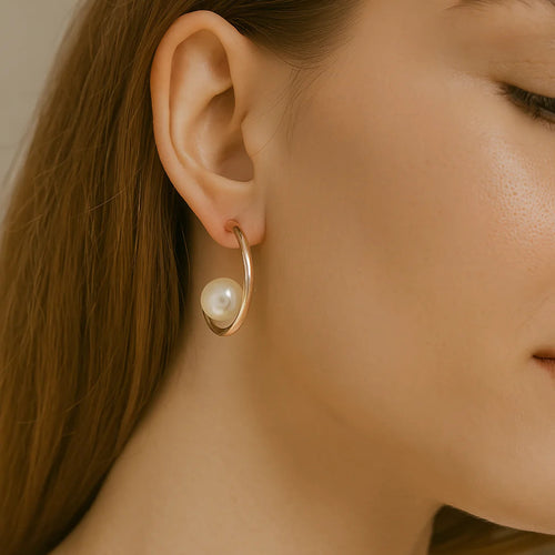 Crescent Pearl Rose Gold Hoops