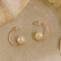 Crescent Pearl Rose Gold Hoops