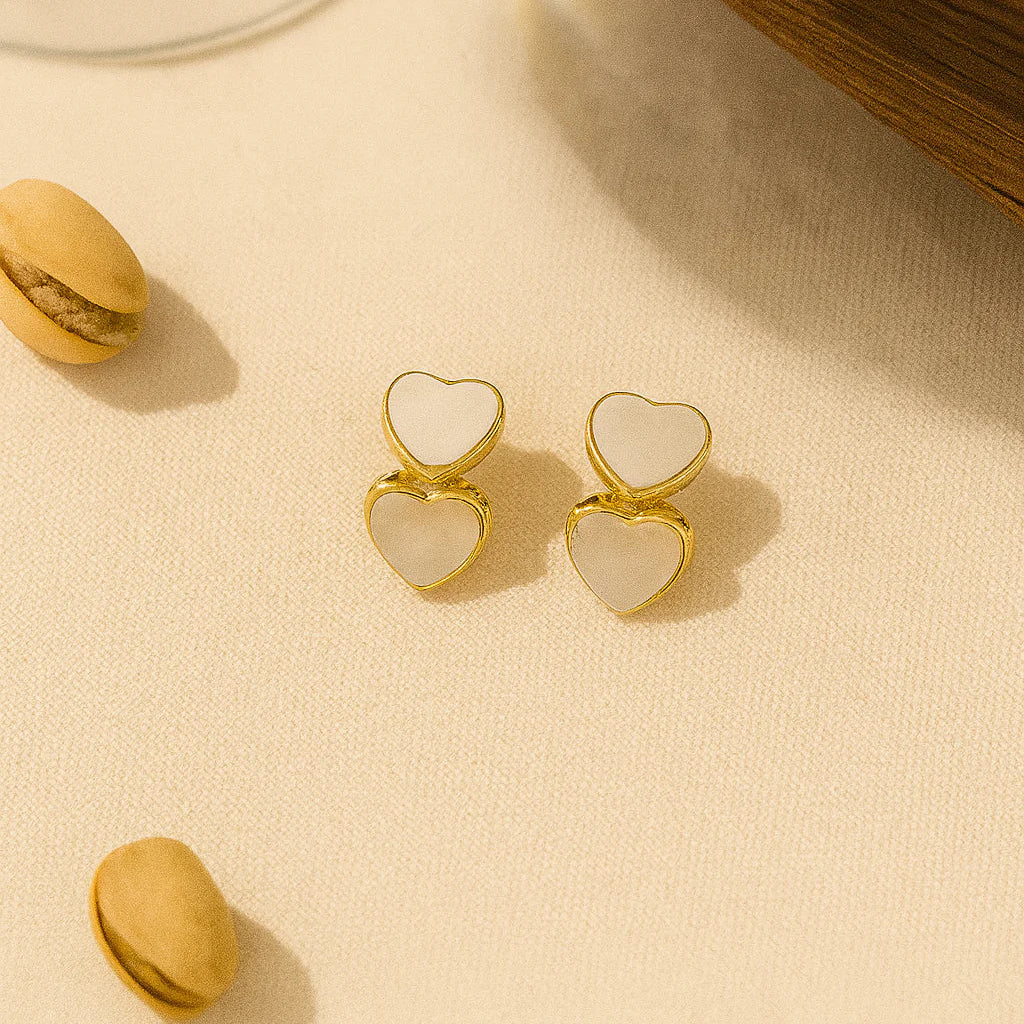 Twin Hearts Gold Earrings