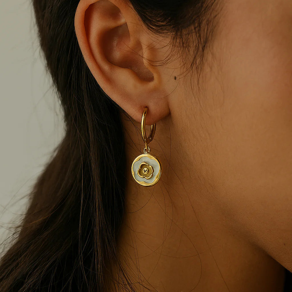 Rosette Enamel Gold Earrings