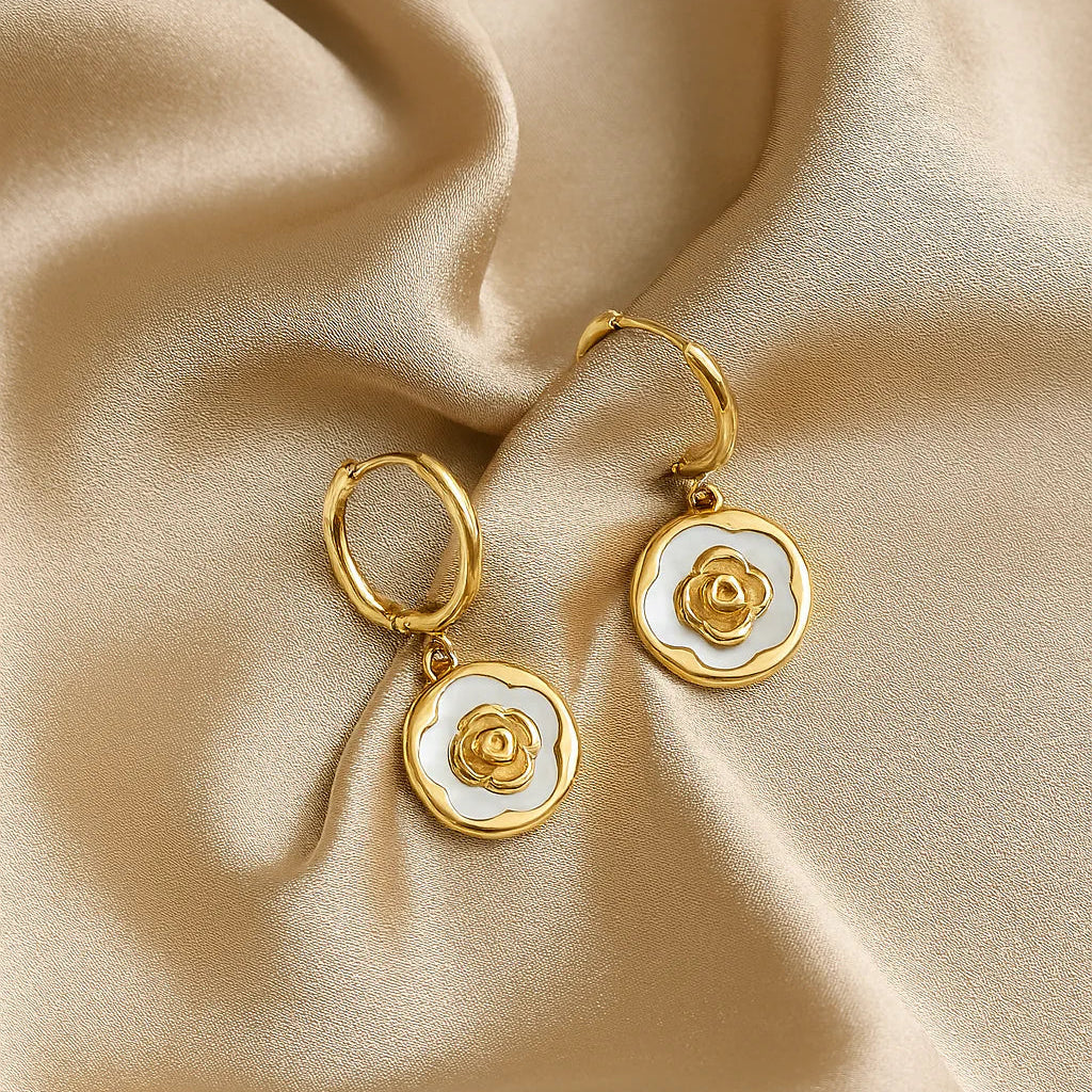 Rosette Enamel Gold Earrings