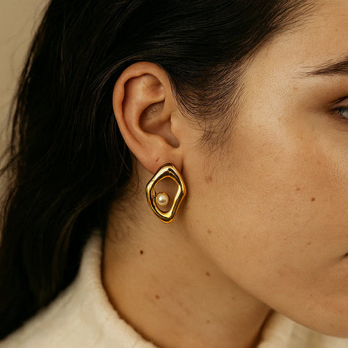 Dainty Pearl in Golden Frame Earrings
