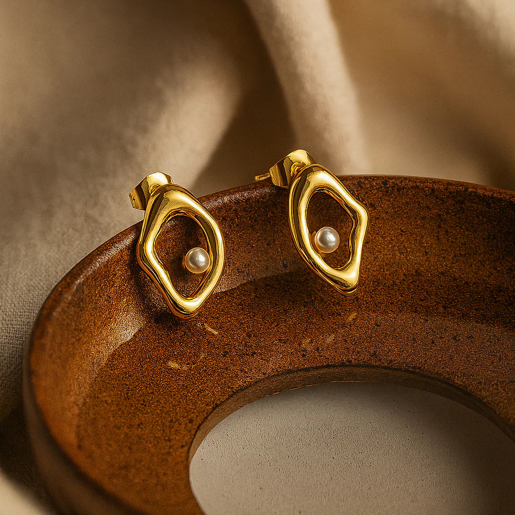 Dainty Pearl in Golden Frame Earrings