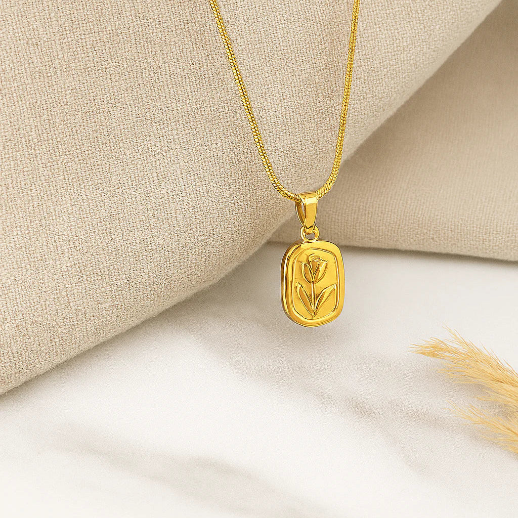 Gold Wax Sealed Tulip Pendant Necklace