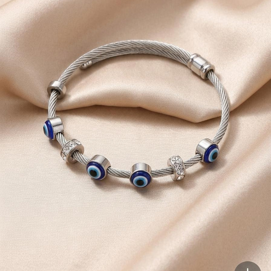 Blue Eye Beaded Silver Bracelet